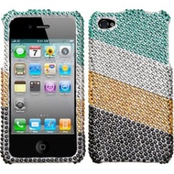 Insten Green/Silver Stripes Diamante Case For iPhone 4 4S