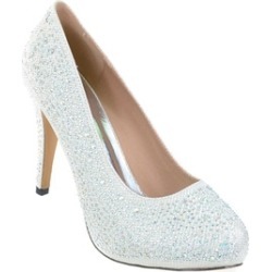 White Wedding Jeweled Glitter Beaded Formal Party Low Heels Pumps