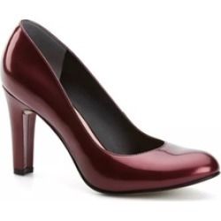Ladies Burgundy Pump High Heels with Patent Like Finish Surface - 9.5