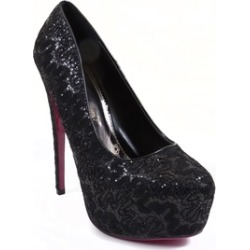 Lace Overlay Glitter Almond Toe Stiletto Platform Pump