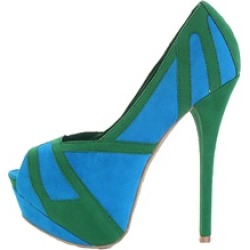 Green Blue Faux Suede Two Tone Peep-toe Platform Pump Heels