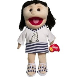 Sunny Toys GL1761 14 in. Black Haired Girl Cat On Dress, Glove Puppet