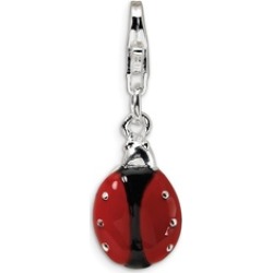 Sterling Silver Rhodium Plated 3-D Enameled Lady Bug Lobster charm