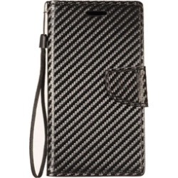 For LG G7 ThinQ Black Carbon Fiber Denim Fabric Case w/stand Lanyard w/card slot