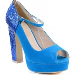 Peep-toe Glitter Mary Jane Chunky Heel Hidden Platform Pumps Shoes