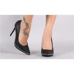 Women's PU Leather or Nubuck Studded Classic Stiletto Pumps Ivory-20