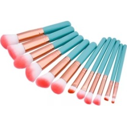 12pcs Eyeshadow Makeup Brushes Set Green Handle Rose Gold Tube