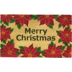 Merry Christmas Red Poinsettia Welcome Entry Door Mat Indoor Outdoor