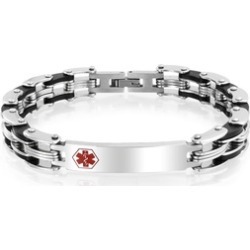 Bling Jewelry Mens Steel Bike Links Medical Alert Red Enamel Bracelet