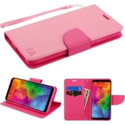 For LG Q7/Q7 Plus Hot Pink MyJacket Leather Fabric Case Cover w/stand Lanyard