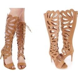 Cut Out Lace Up Gladiator High Heels Faux Leather