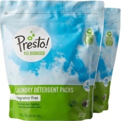 Presto! 94% Biobased Laundry Detergent Packs, Fragrance Free, 90 Loads