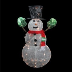 48" 3-D Light Glittering Mesh Winter Snowman Christmas Yard Art D"cor