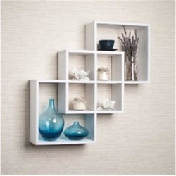 Danya B. FF6013W Intersecting Squares Decorative Wall Shelf White