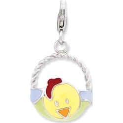 Sterling Silver Enameled 3-D Baby Hen Basket w/Lobster Clasp Charm