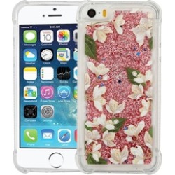Insten Quicksand Glitter Flowers Case For iPhone 5/5S/SE - Rose Gold