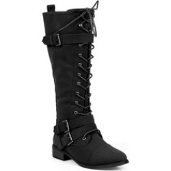 Vegan Leatherette Knee High Lace Up Harness Moto Women's Boot