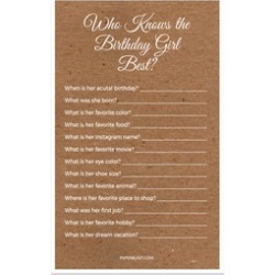 Birthday Party Game - Who Knows the Birthday Girl Best - Set of 30