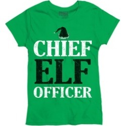 Funny Christmas T Shirt Chief Elf Officer Santa Hat Womens Tee
