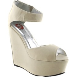 Natural Ankle Strap Faux Suede Platform Peep Toe Wedge