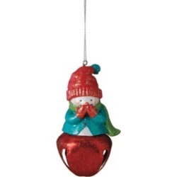 3.5" Glittered Snowman with Red Jingle Bell Christmas Ornament