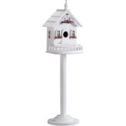 Lovely White Freestanding Victorian Birdhouse with Stand