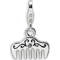 Sterling Silver Swarovski Element And Enamel Comb Lobster Clasp Charm