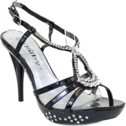 Teardrop Jeweled Formal Wedding Bridal Heel Platform Sandal Black