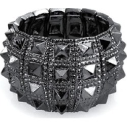 Bling Jewelry Gunmetal Plated Wide Punk Jewelry Stretch Spike Bracelet