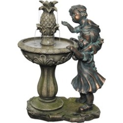 Alpine Boy and Girl Fountain w/ Pineapple Top, 27 Inch Tall