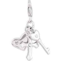 Silver Heart Cross and Key Lobster Clasp Charm (1.6in x 0.6in)