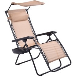Beige Folding Recliner Zero Gravity Lounge Chair With Shade Canopy