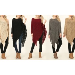 Open Knit Fringe Poncho