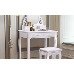 White Vanity Jewelry Wooden Makeup Dressing Table Set bathroom