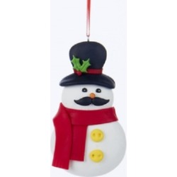 4" Claydough Black Mustache Snowman Red Scarf Hat Christmas Ornament