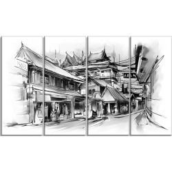 City Street Illustration - Cityscape Canvas Art Print