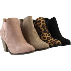 Women High Cuban Heels Booties Faux Suede Fashion Ankle Booties