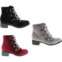 Moca Woman's Multi-Strap Buckle Faux Suede Ankle Booties