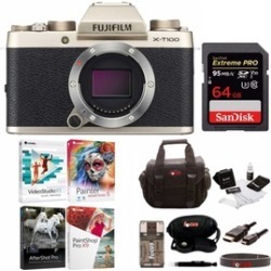 Fujifilm X-T100 Mirrorless Camera (Gold) with 64GB Card and Accessories Bundle