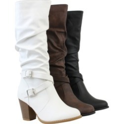 Women Sexy Fashion Mid Calf Boot Mid Thick Heels Cross Buckle Design