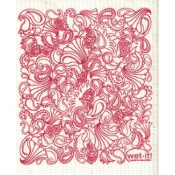 Swedish Treasures Wet-Its Red Paisley Kitchen or Bathroom Biodegradable Washclot