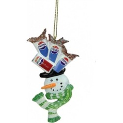 4" Glittered Snowman Head Balancing Pepsi Christmas Ornament