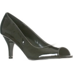Lasonia Women's Peep Toe Synthetic Dress Pump, Black Patent