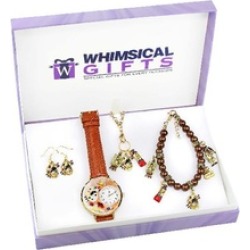 Artist Gold 4-piece Watch-bracelet-necklace-earrings Jewelry Set