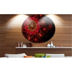 Dark Red and Light Green Fractal Flowers' Disc Large Contemporary Circle Metals
