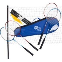 Complete Badminton Set 4 Rackets Net Poles 3 Shuttlecocks & Case