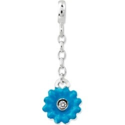 Silver Blue Enamel Flower Synthetic CZ 1/2inch Dangle Enhancer