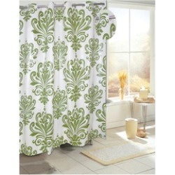 Carnation Home Fashions EZ-ON PEVA Beacon Hill Shower Curtain in Sage on Ivory