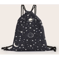 Star & Planet Print Drawstring Backpack