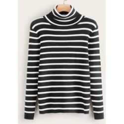 Plus High Neck Striped Sweater